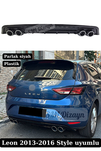 SML Dizayn Seat Leon MK3 Difüzör 2013-2016 STYLE Uyumlu PLASTİK 4 Egzozlu Leon Mk3 Arka-Tampon-Difizör-Ek