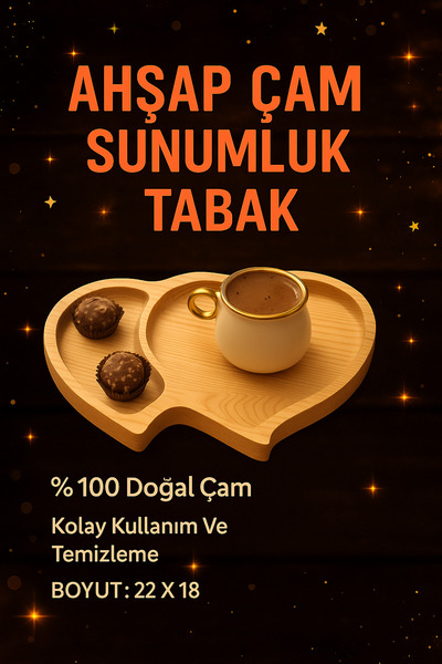 AHŞAP ÇAM KALP FİGÜRÜ SUNUM TABAĞI