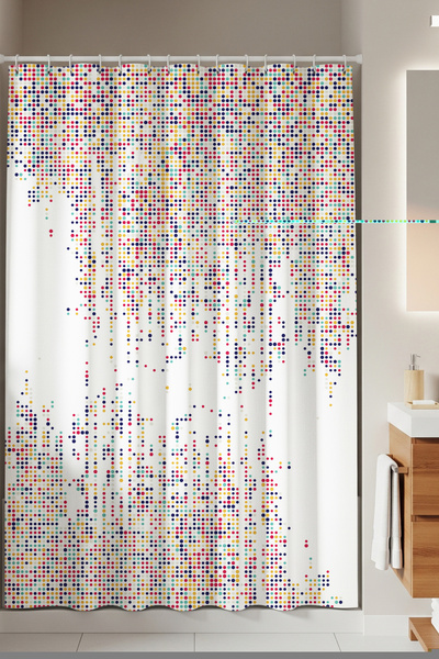 Tropikhome Renkli Noktalı Banyo Duş Perdesi-tek Kanat Banyo Perdesi 180x200cm...