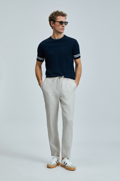 Lufian Robert Men's Silk Blend Sweater Navy Blue