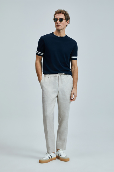 Lufian Robert Men's Silk Blend Sweater Navy Blue