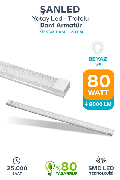 ŞANLED 80wat 120 Cm Kristal Yatay Led Bant Armatür-trafolu Beyaz Işık -1 Adettir