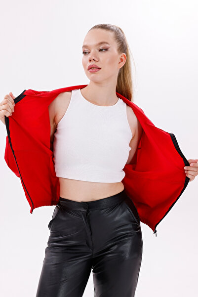 freemen Women's Red Hooded Water and Windproof Pocket Lined Oversize Raincoat