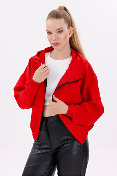 freemen Women's Red Hooded Water and Windproof Pocket Lined Oversize Raincoat