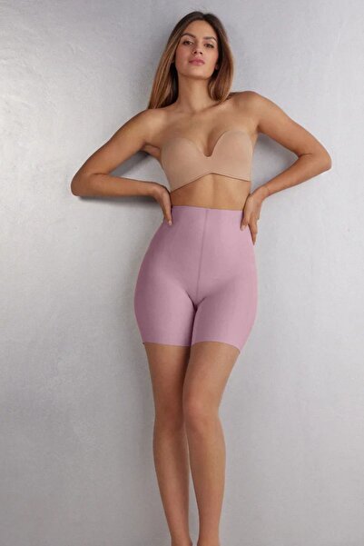 MİSTİRİK Anoky Μοντέλο Υψηλής Μέσης Ελαστικού Υφάσματος Πλευρική Σιλικόνη Λέιζερ Κομμένα Σορτς Κορσέ Ροζ χρώμα