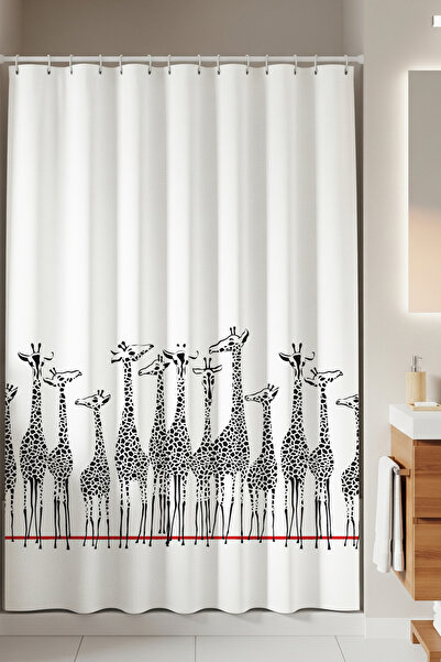 Tropikhome Duş Perdesi-zürafa Desen Dijital Baskılı Duşakabin Perdesi, 180x20...