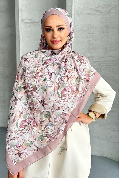 Stella Eşarp Μαλακό βαμβακερό σάλι Lotus Flower Pattern Mink Color