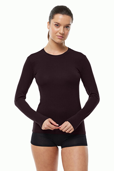 Malabadi Γυναικείο καφέ στρογγυλό μακρυμάνικο σώμα Modal 182