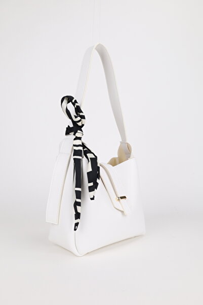 NOTHING Women's White Belt Detailed Scarf Gift Hand and Shoulder Bag Leona