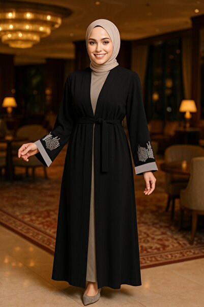Neva Style Embroidery Patterned Black Hijab Abaya Suit 29128S