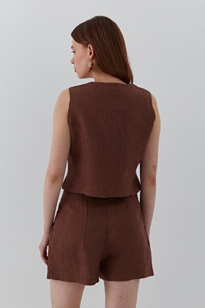 MARKALİSTE Cepkenli Shorts Linen Suit Brown