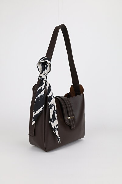 NOTHING Γυναικεία τσάντα χεριού και ώμου με λεπτομέρεια καφέ ζώνης και μαντήλι δώρο Leona