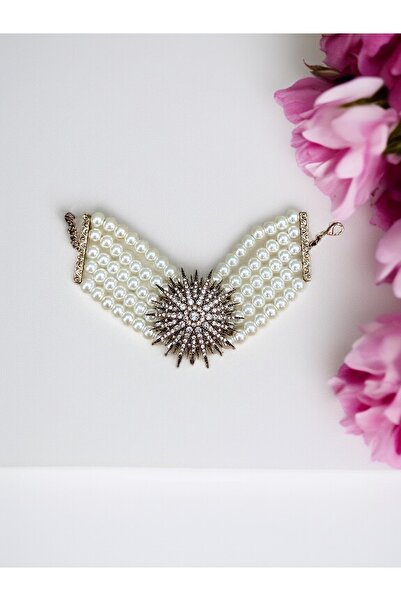 FAYRA ACCESSORIES Kristal Taşlı Kestane Figürlü İnci Bileklik