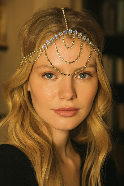 TAKIŞTIR Altın Renk Taş Detaylı Alınlık/Kına Aksesuarı