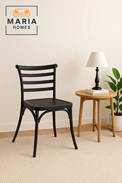MARIA HOMES Black Stackable Plastic Dining Chair with Ladder Back