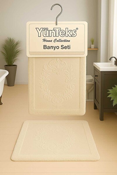 YÜNTEKS طقم مرحاض قطني مكون من قطعتين، طقم حمام، طقم سجادة حمام، دمشقي، كريمي...