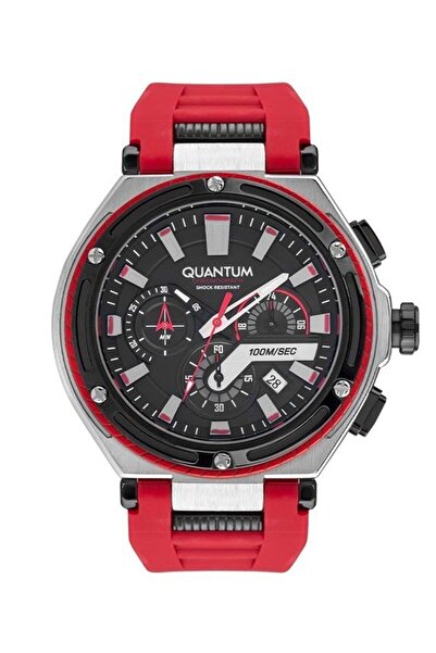 Quantum HNG1010.358 ساعة كوارتز سيليكون حمراء 50 ملم للرجال