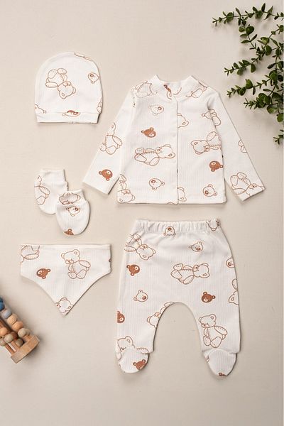 ENİA BABY Newborn Baby Patterned 5 Piece Hospital Discharge Set Baby Girl Baby Boy Newborn