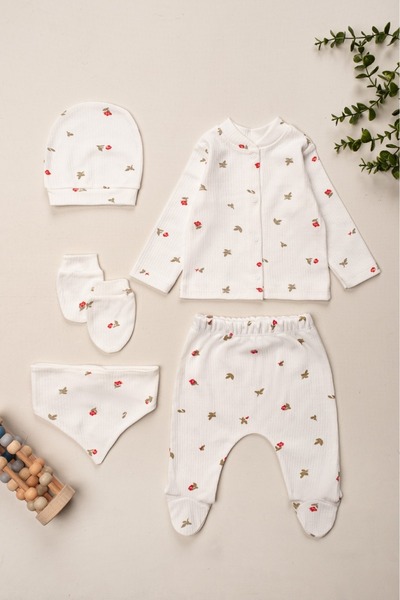 ENİA BABY Newborn Baby Patterned 5 Piece Hospital Discharge Set Baby Girl Baby Boy Newborn