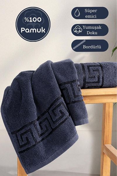 Karna Home Cotton Single Jacquard Greek Towel Navy Blue 70 X 140 cm