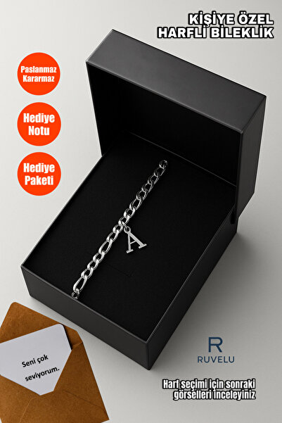 ruvelu Harfli Çelik Bileklik - Paslanmaz,Kararmaz Arkadaş,Sevgili,Hediye Bile...