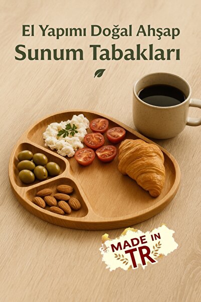 Ayd ahşap Ahşap Çok Bölmeli Kahvaltı Tabağı – Çerezlik Sunum Tabağı – Kimyasal İçermez, Yerli Üretim