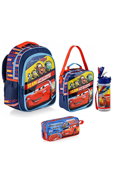 CARS Şimşek MCqueen Premium Lisanslı ilkokul Çantası + Beslenme Çantası + Kalemkutu + Suluk Set