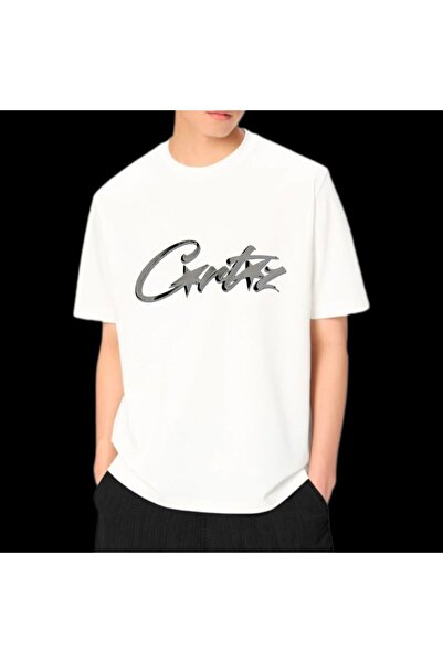 Elvino Crtz Printed Oversize Γυναικεία/Ανδρική Unisex λευκή μπλούζα με λαιμόκοψη