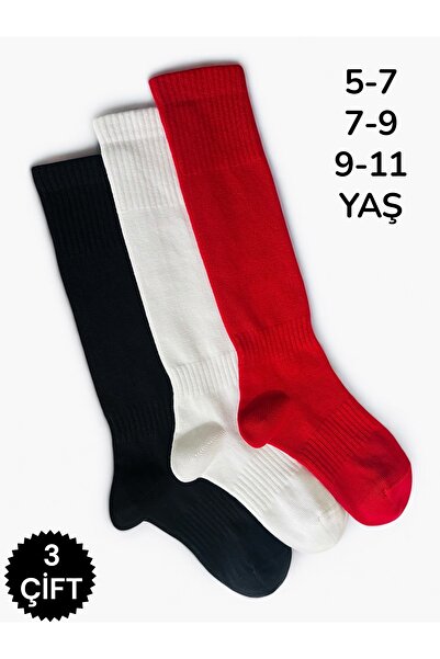 Çorabistaan 3 Çift Siyah Beyaz Kırmızı Unisex Kız Erkek Çocuk Dizaltı Tenis Ç...
