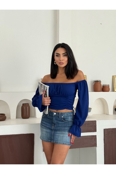 REELMODA DÁMSKÝ LÍMEC BALONOVÝ RUKÁV MADONNA KREPE BLUZ