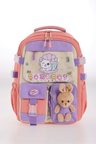 Roxbros Kedi Kore Tarzı 3'lü Kız Çocuk Okul Çantası Seti -Kalemlik ve Termal Beslenmeli İlkokul Çantası