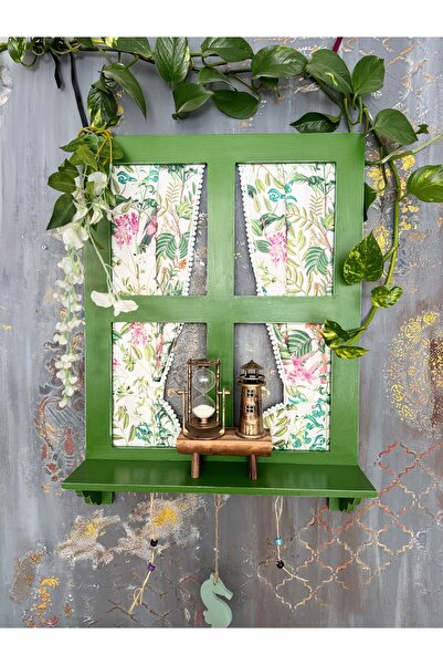 Umut Atölye Yeşil Renk Ahşap Dekoratif Pencere