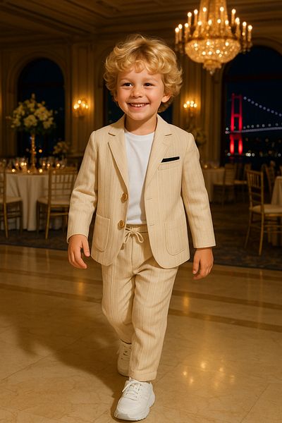 Çelix Kids Linen/Cotton with Jacket Sports 3-Piece Suit/Suit/Groom Suit/Special Occasion Suit/Wedding/Birthday/Premium