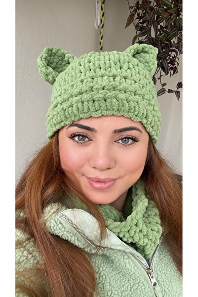 CNSASF Kadın Şapka Boyunluk Set / Puffy Ayıcıklı Set