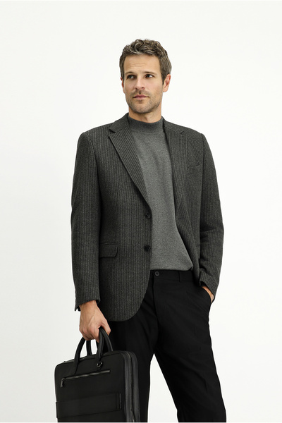 Kiğılı Relaxed Fit Comfortable Cut Classic Striped Cotton Knitted Jacket