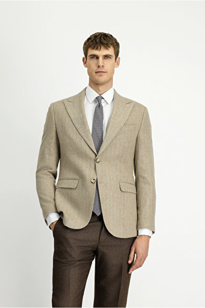 Kiğılı Тънко прилепващо, затегнато класическо сако от вълна с райета