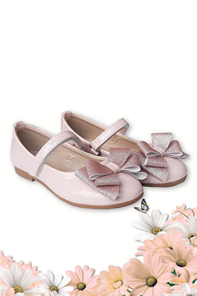 welissa Girl's Ballerina Shoes Powder Bow Evening Dress