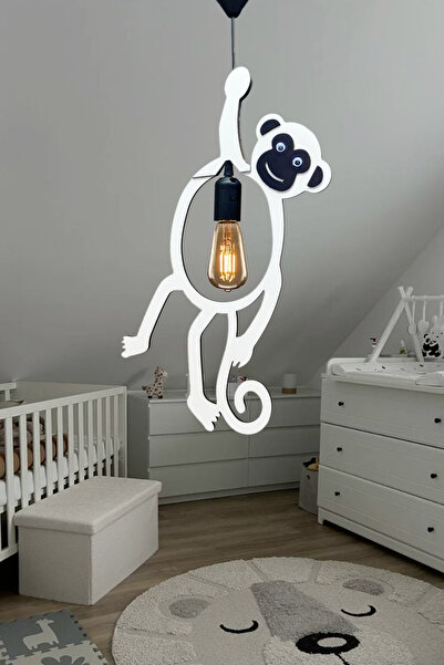 Nurnivus Elleri Yapışan Maymun Avize Bebek Çocuk Odası Cafe Ofis Dekoratif Sarkıt Tekli Şempaze Avize Lamba