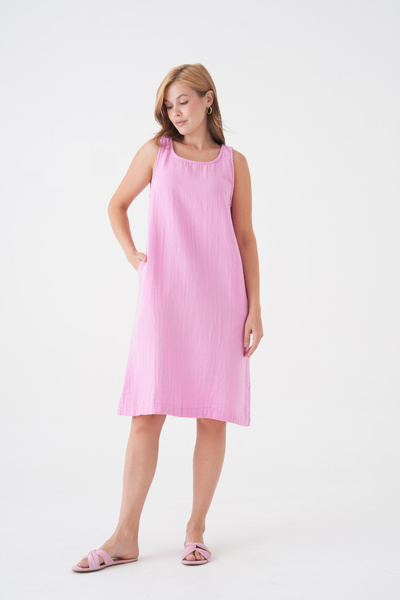 Butik Κοντό φόρεμα με μηδενικό μανίκι από 100% βαμβακερό ύφασμα μουσελίνας