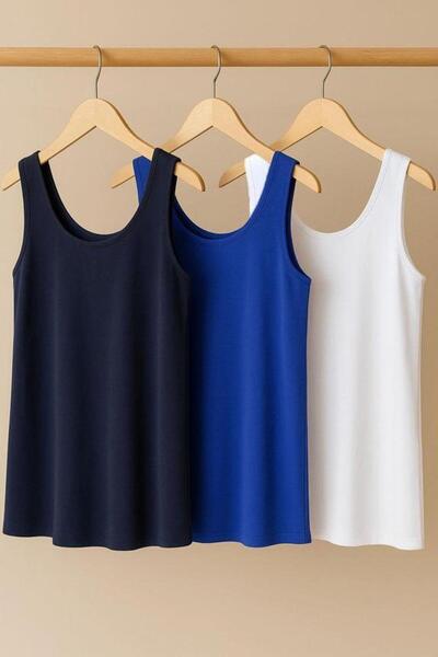 COTENCONCEPT 3 Pieces A-Line Plus Size Cotton Thick Strap Tank Top T-Shirt