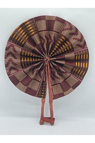 nema Afrika Kumaş Renkli Baskı Deri saplı Yuvarlak Katlanır El Yapımı Yelpaze