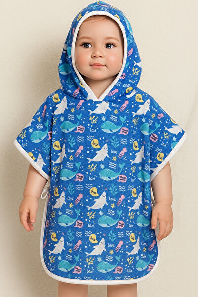 Fronte Home Children's Poncho Hooded Beach Towel Shark Patterned