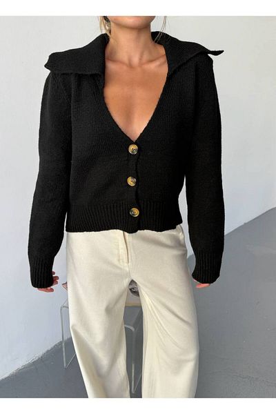 İLKCET MODA Shawl Collar Women's 3 Button Knitwear Cardigan