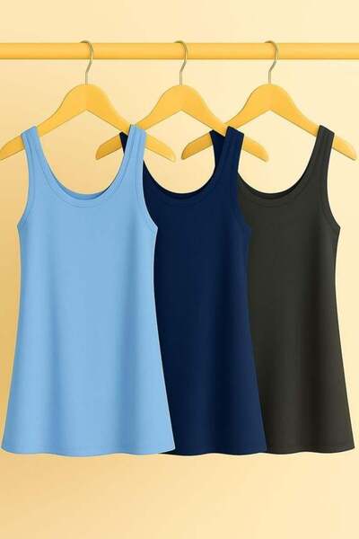COTENCONCEPT 3 Pieces A-Line Plus Size Cotton Thick Strap Tank Top T-Shirt