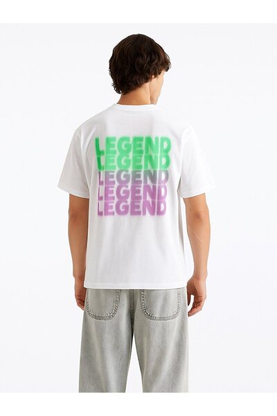 Ltb Tricou alb cu mânecă scurtă, cu decolteu O, imprimat cu slogan