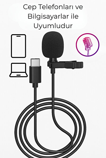 L'eDoren Cep Telefonu Mini Klipsli Mikrofon Type-c Uyumlu Kablo Uçlu Yaka Mikrofonu Lavalier