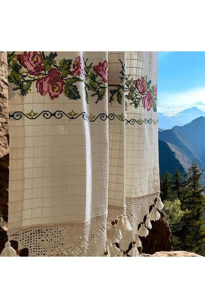 Cotopia Buldan Curtain Red Cross-Stitch Authentic Basement Locale