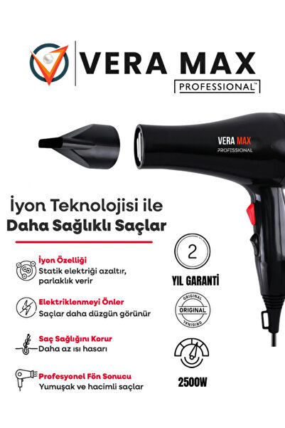 veramax Profesyonel Kuaför Saç Kurutma & Düzleştirici Turbo Fön Makinası 2500WT 2YılGaranti Bay& FD8210