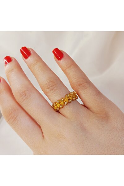 Crystal Atelier Gold Drawstring Sand Beaded Weave Macrame Ring–Handmade Adjustable Minimal Elegant Stylish Women's Ring