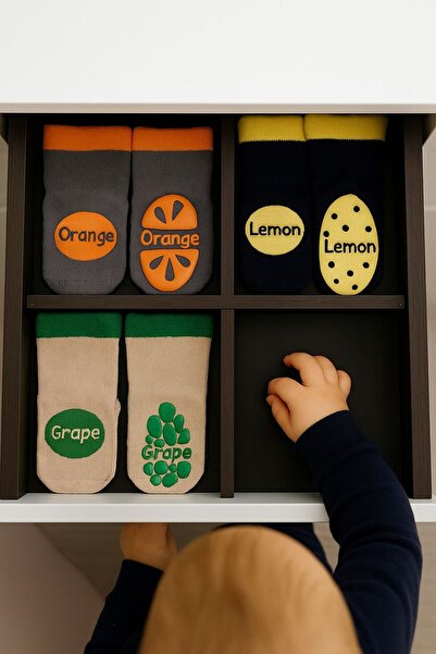 Pico Baby Kaydırmaz Tabanlı Bambu Bebek Çorapları | 3'lü Desenli Portakal-lim...